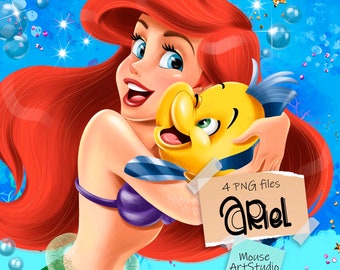 Ariel la Sirenetta, Flounder, Amici per sempre, Disegno a sublimazione, Illustrazione digitale, Download immediato