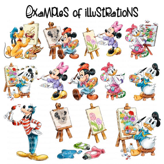 ミッキーと仲間たちのクリップアート：手描きのデジタルアート（PNG