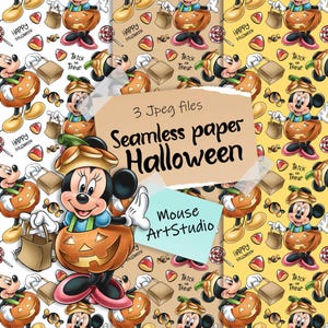 Dekorpapier, Halloween, Micky und Minnie, Geschenkpapier, Nahtloses Muster, Stoffdruck, Sofort Laden