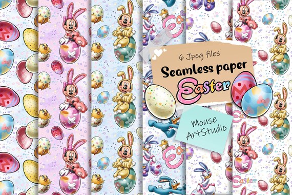 イースター ミッキー＆ミニーマウス シームレスパターン：布プリント