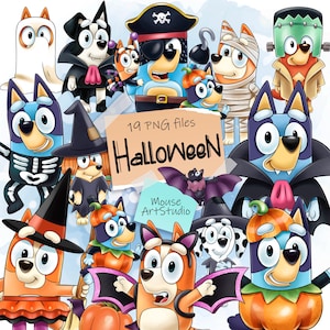 Halloween, cani, famiglia amichevole, fantasmi, zucche, design a sublimazione, illustrazione digitale, download immediato