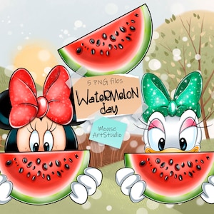 Watermelon Day, Minnie and Daisy, Sublimation Design, Digital Illustration, Instant Download