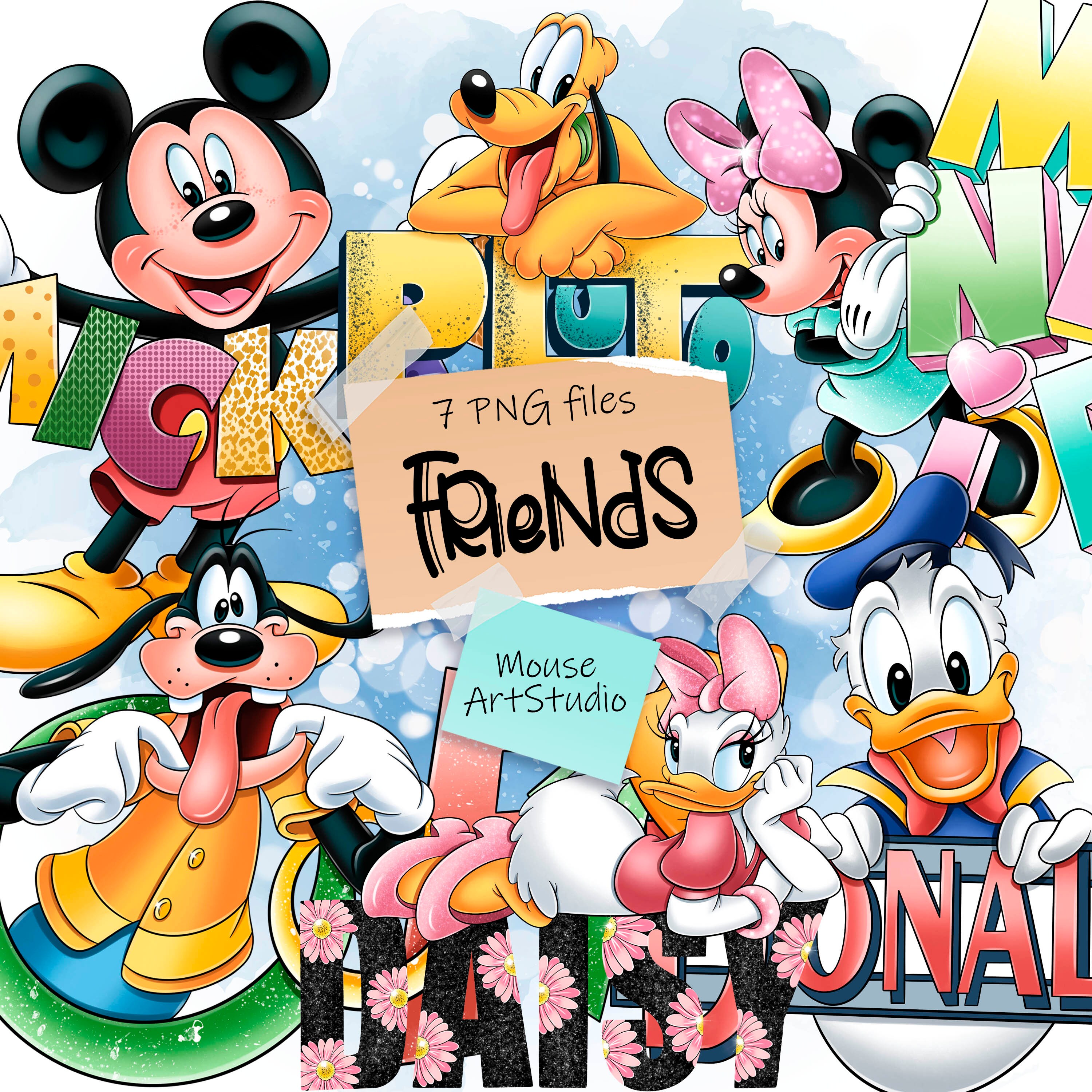 ミッキーマウスとその仲間たち、昇華デザイン、デジタルイラスト、即時