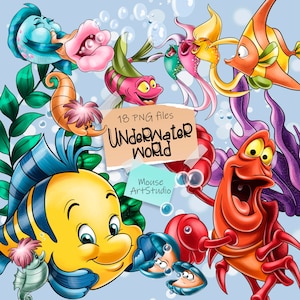 Underwater World of the Atlantic, Sebastian PNG, Flounder, Seahorse, Fish, Sublimation Design, Digital Illustration, Instant Download