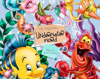 Undervattensvärld Clipart, Sebastian, Flunder, Sjöhäst PNG (Digital Nedladdning)