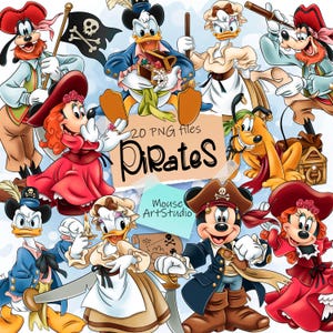 Pirates, Mickey and Minnie, Donald and Daisy, Pluto, Goofy, Treasures, Rum, Gold, Sublimation Design, Digital Illustration, Instant Download