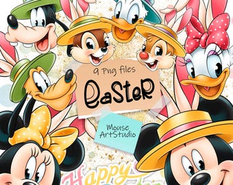 Clipart PNG de Mickey y sus amigos de Pascua: Diseño de sublimación (Descarga digital)