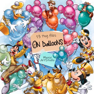 Hot Air Balloon, Happy Birthday, Minnie, Mickey Mouse, Daisy, Donald, Goofy, Sublimation Design, Digital Illustration, Instant Download