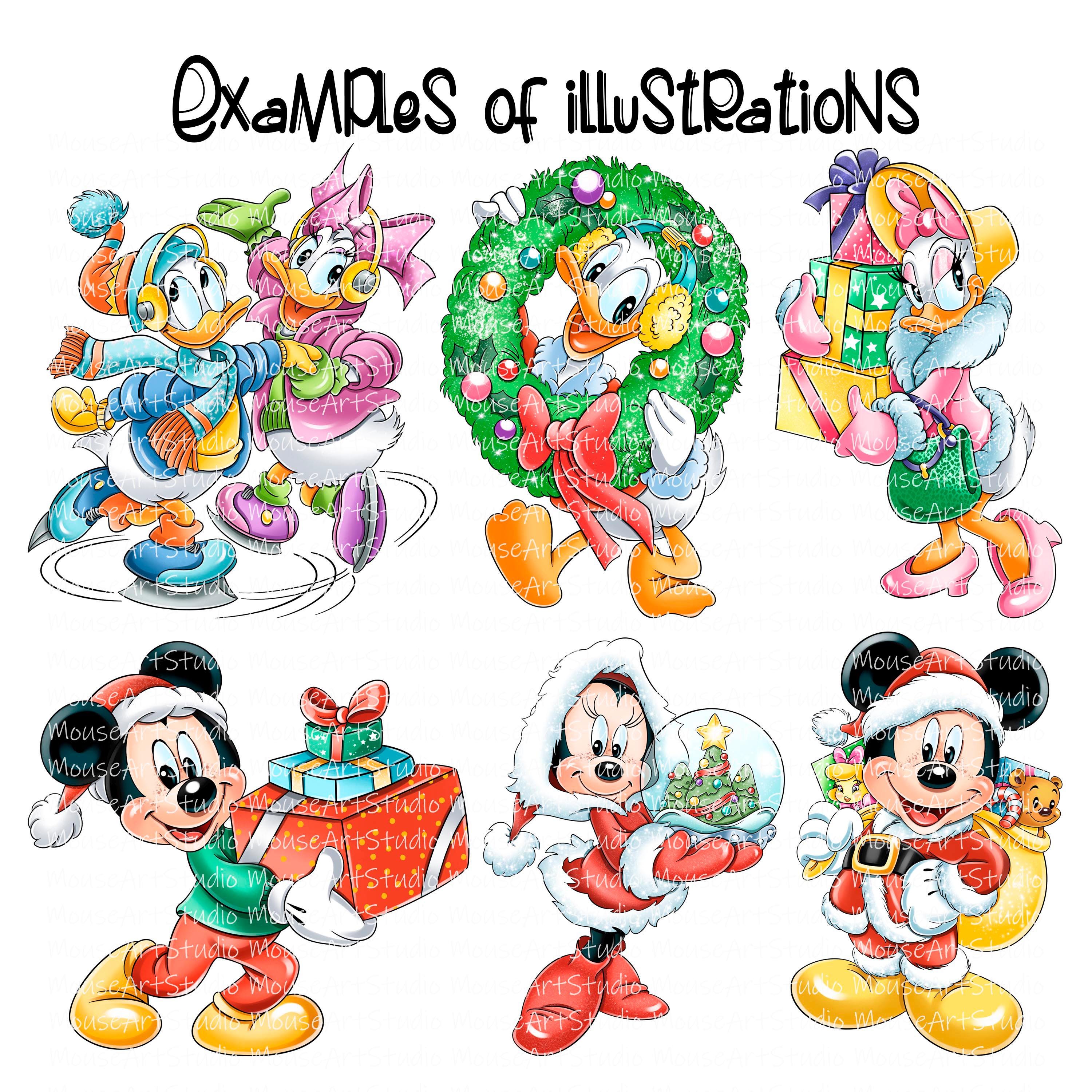 ミッキーとミニー、ドナルドとデイジー、クリスマス、デジタルイラスト