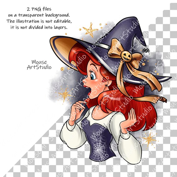 リトルマーメイドのアリエル PNG、魔女、ハロウィン、昇華デザイン