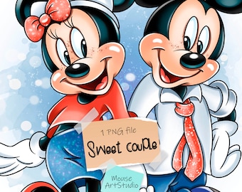 Sweet Couple, Mickey and Minnie, Sublimation design, Digital Illustration, Instant Download