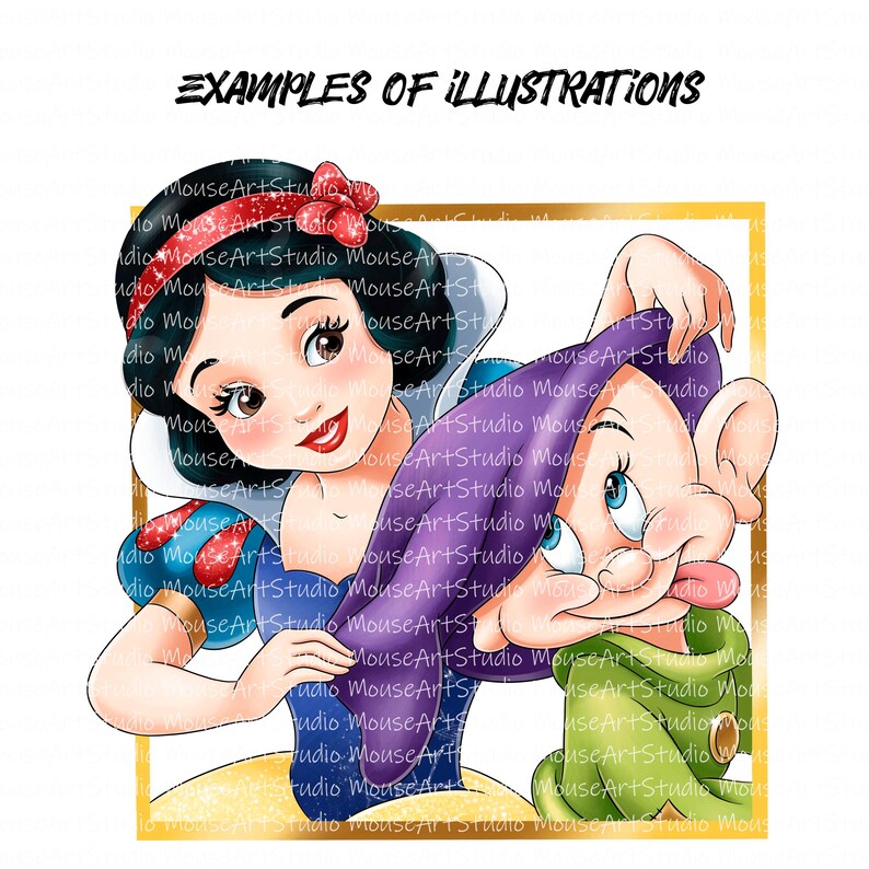 Digital illustration Snövit och Tokig: handritad clipart i PNG-format (digital nedladdning) bild 3