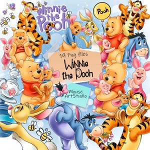 Imágenes prediseñadas digitales, Winnie the Pooh y sus amigos, Feliz cumpleaños, Ilustraciones digitales, Descarga instantánea