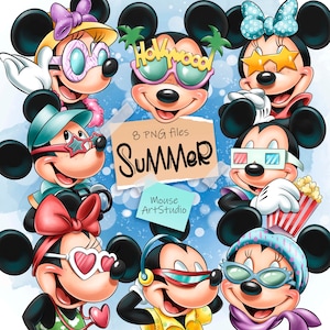 Summer, Mickey Mouse, Minnie Mouse PNG, Digital Illustration, Hand Drawn, Instant Download