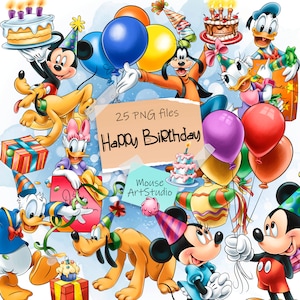 Proficiat met je verjaardag, cadeaus, snoep, Minnie, Mickey, Daisy, Donald, Goofy, sublimatieontwerp, digitale afbeelding, Instant Download