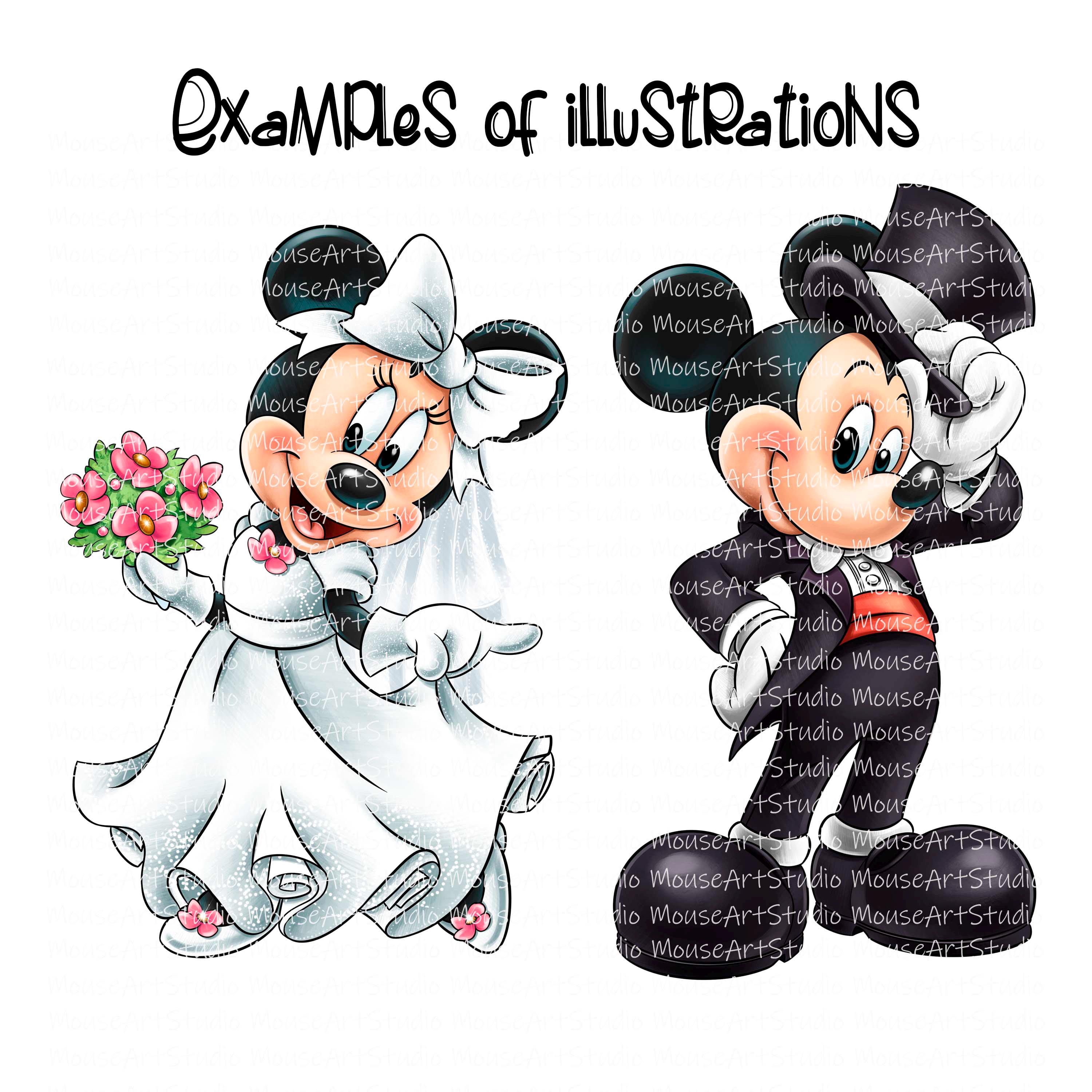 新郎新婦、ミッキーとミニー、結婚式、昇華デザイン、デジタルイラスト