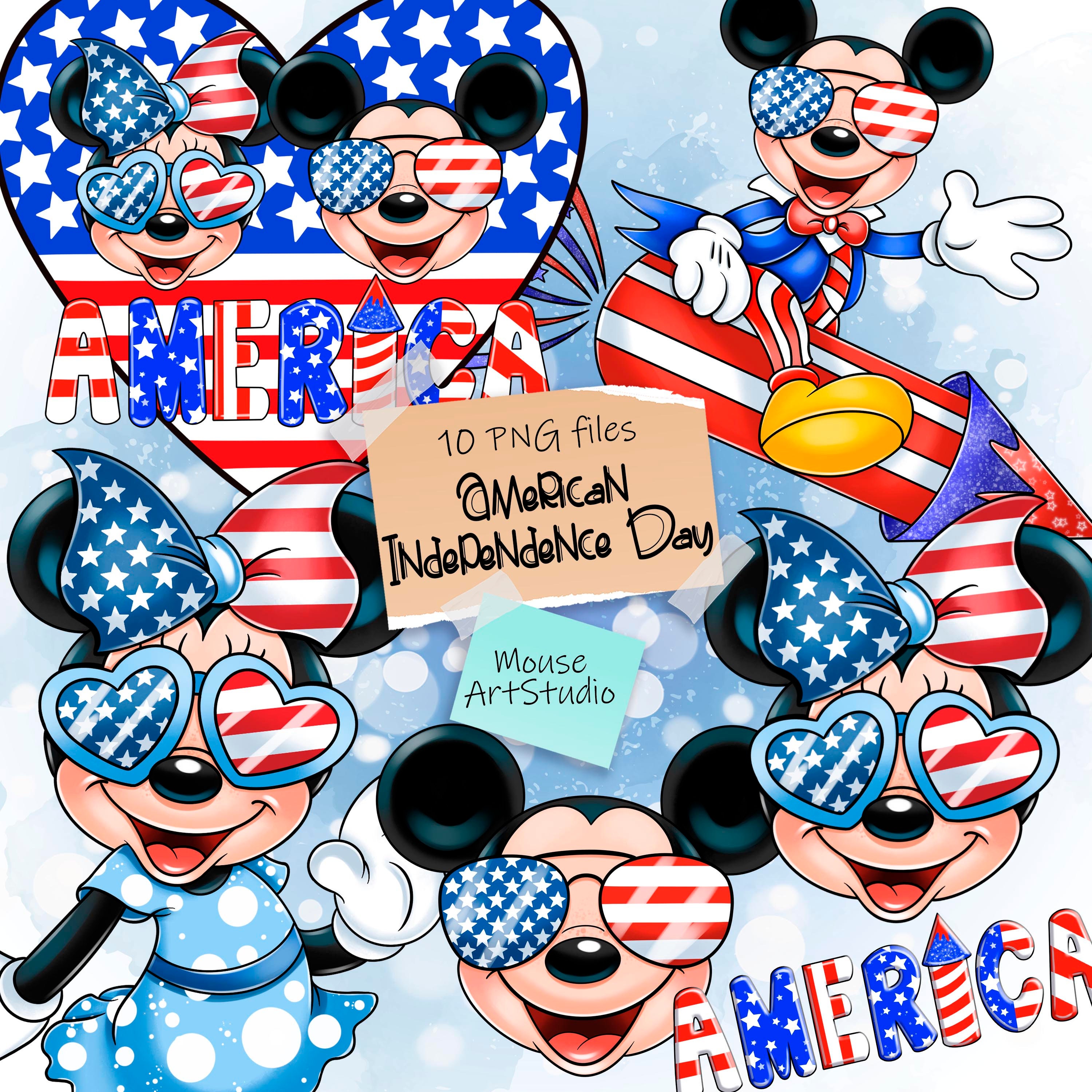 アメリカ独立記念日、ミッキーマウス、ミニーマウス、昇華デザイン