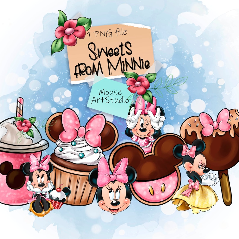 Minnie Mouse and Sweets, Sublimation Design, Digital Illustration ...
