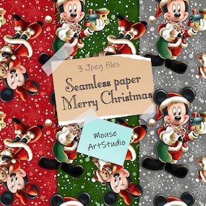 Weihnachten, Dekorpapier, Micky und Minnie Maus, nahtloses Muster, Stoffdruck, Instant Download