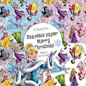 Digital Princess Paper, Merry Christmas, Seamless Patterns, Decorative Paper, Fabric Printing, Instant Download