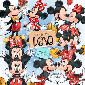 Minnie and Mickey Mouse, Happy Valentine's Day, Sublimation design, Digital illustration, Instant download
