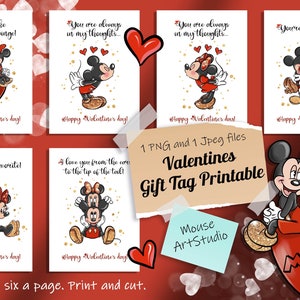 Valentinstag, Liebeserklärung, Happy Valentine's Day, Minnie und Mickey, Papierdruck, digitale Illustration, Sofort Download