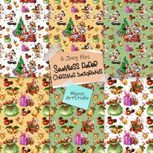 Graziosi motivi natalizi senza soluzione di continuità, Carta decorativa, Carta digitale con Topolino e Minnie di Mouse Art Studio