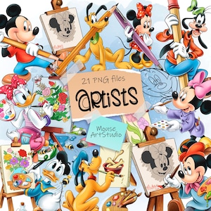 Artisti, Topolino e Minnie, Paperino e Margherita, Plutone, Pippo, Matita, Vernici, Design a sublimazione, Illustrazione digitale, Download istantaneo