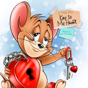 La llave de mi corazón, Jerry PNG, Feliz día de San Valentín, Diseño de sublimación, Ilustración digital, Descarga instantánea