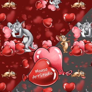 Digital Paper, Tom and Jerry, Valentine's Day, Decorative Paper ...
