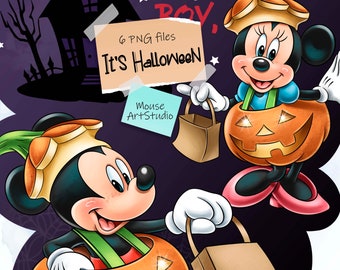 Oh Boy, c'est Halloween, Mickey et Minnie, design par sublimation, illustration numérique, téléchargement immédiat