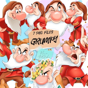 Digital clipart "Grumpy", cartoon sticker for printing, PNG illustrations, instant download