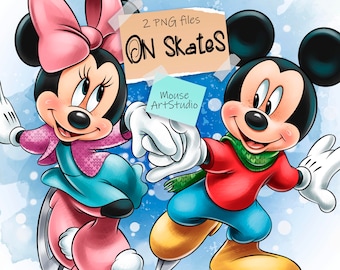 Mickey and Minnie, Ice Skating, Winter, Christmas, Sublimation Design, Digital Illustration, Instant Download