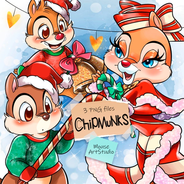 Christmas, Chip and Dale, Clarice, Chipmunks PNG, Sublimation Design, Digital Illustration, Instant Download