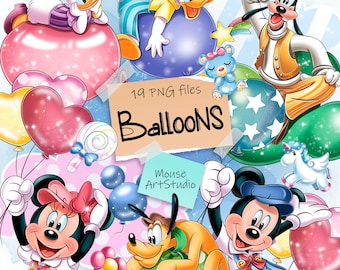 Mickey and Friends, Balloon Flight, Sublimation Design, Digital Illustration, Instant Download