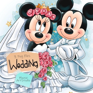 Mickey und Minnie's Hochzeit, digitale Clipart, Braut und Bräutigam, Sublimationsdesign, Instant Download