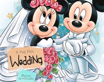 ミッキーとミニーの結婚式のデジタルクリップアート、新郎新婦、昇華