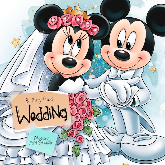 ミッキーとミニーの結婚式のデジタルクリップアート、新郎新婦、昇華