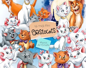 Aristocats, Thomas O'Malley, Duchess, Marie, Berlioz and Toulouse, Sublimation Design, Digital Illustration, Instant Download