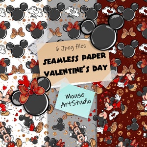 Topolino e Minnie, San Valentino, Carta senza cuciture, Sacchetto di carta digitale, Carta decorativa, Download immediato