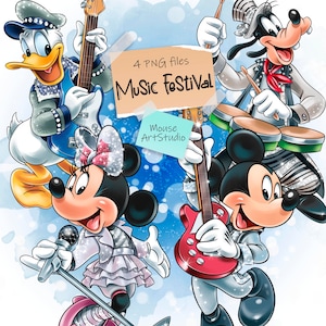 Music Festival, Minnie PNG, Mickey Mouse, Donald, Goofy, Digital Illustration, Instant Download