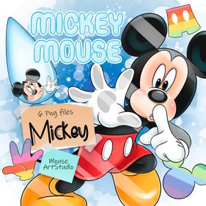 Clipart digital de Mickey Mouse, pegatinas digitales para paraguas, pegatinas para bolsos, diseño de sublimación, descarga instantánea