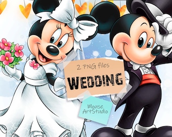Bride and Groom, Mickey and Minnie, Wedding, Sublimation Design, Digital Illustration, Instant Download