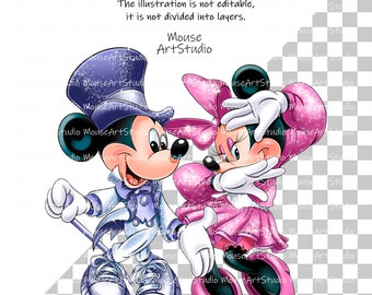 ミッキーとミニー、昇華デザイン、デジタルイラスト、即時ダウンロード