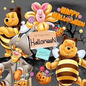 Halloween, Winnie in a Bee costume, Tiger, Piglet, Sublimation Design, Digital Illustration, Instant Download