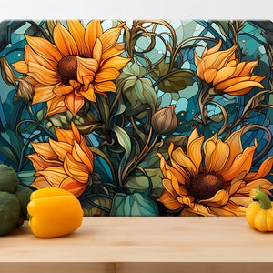 Personalized Beautiful Abstract Housewarming Sun flower design Cutting Serving Board Gift Glass Cutting Kitchen Board Charcuterie Serving