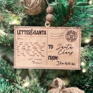 Adorno de letra de Papá Noel SVG, archivo cortado con láser, probado con Glowforge, archivo listo para láser, descarga digital, archivo vectorial, adorno en blanco, Navidad