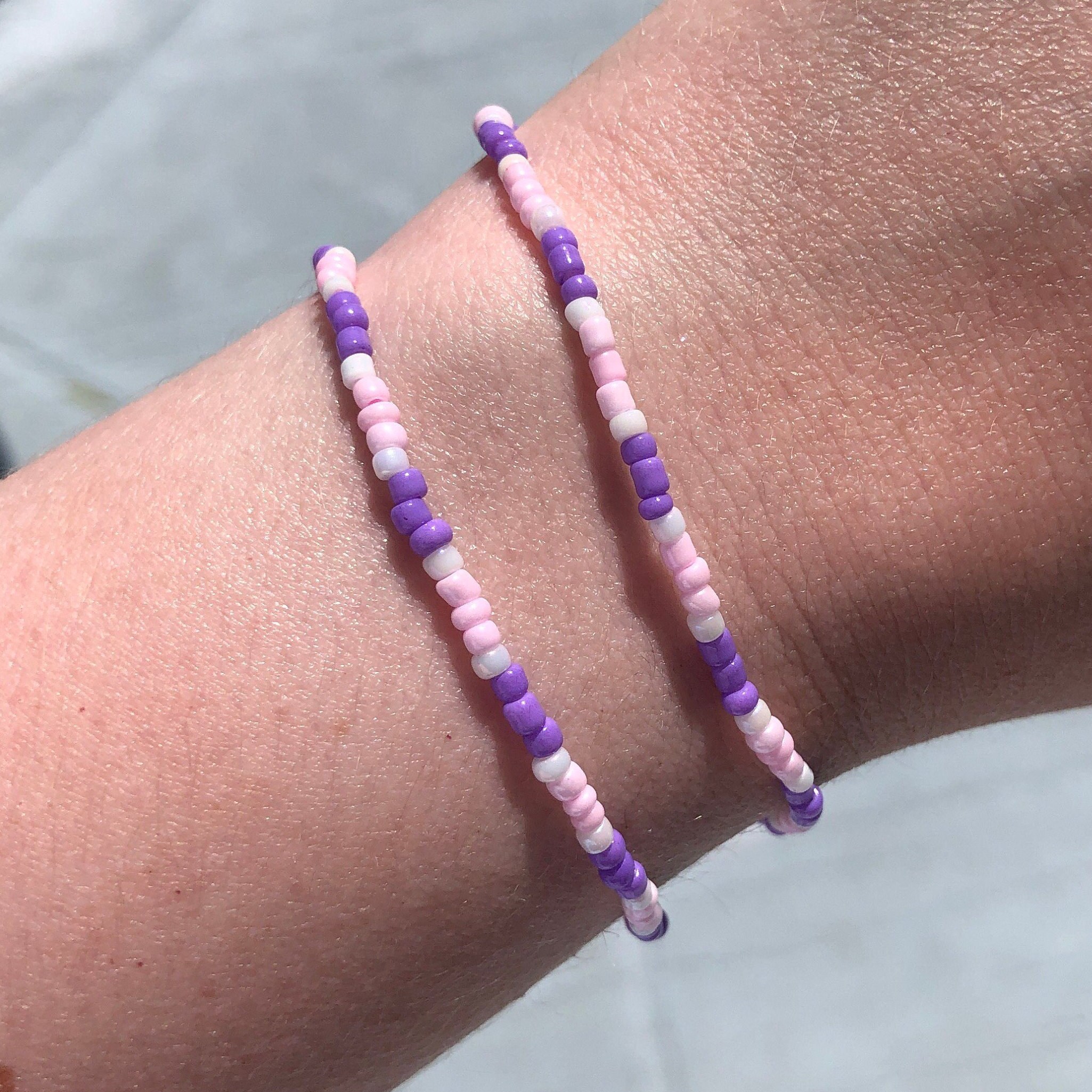 Purple & Pink Seed Bead Bracelet Set 18 Cm Etsy