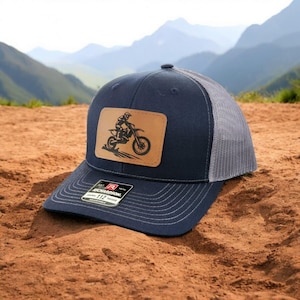 Motorcycle Patch Hat Leather Patch Hat Dirt Bike Leather Patch Hat Gift Patch Hat for Him Outdoors Custom Hat Motorcycle Motocross