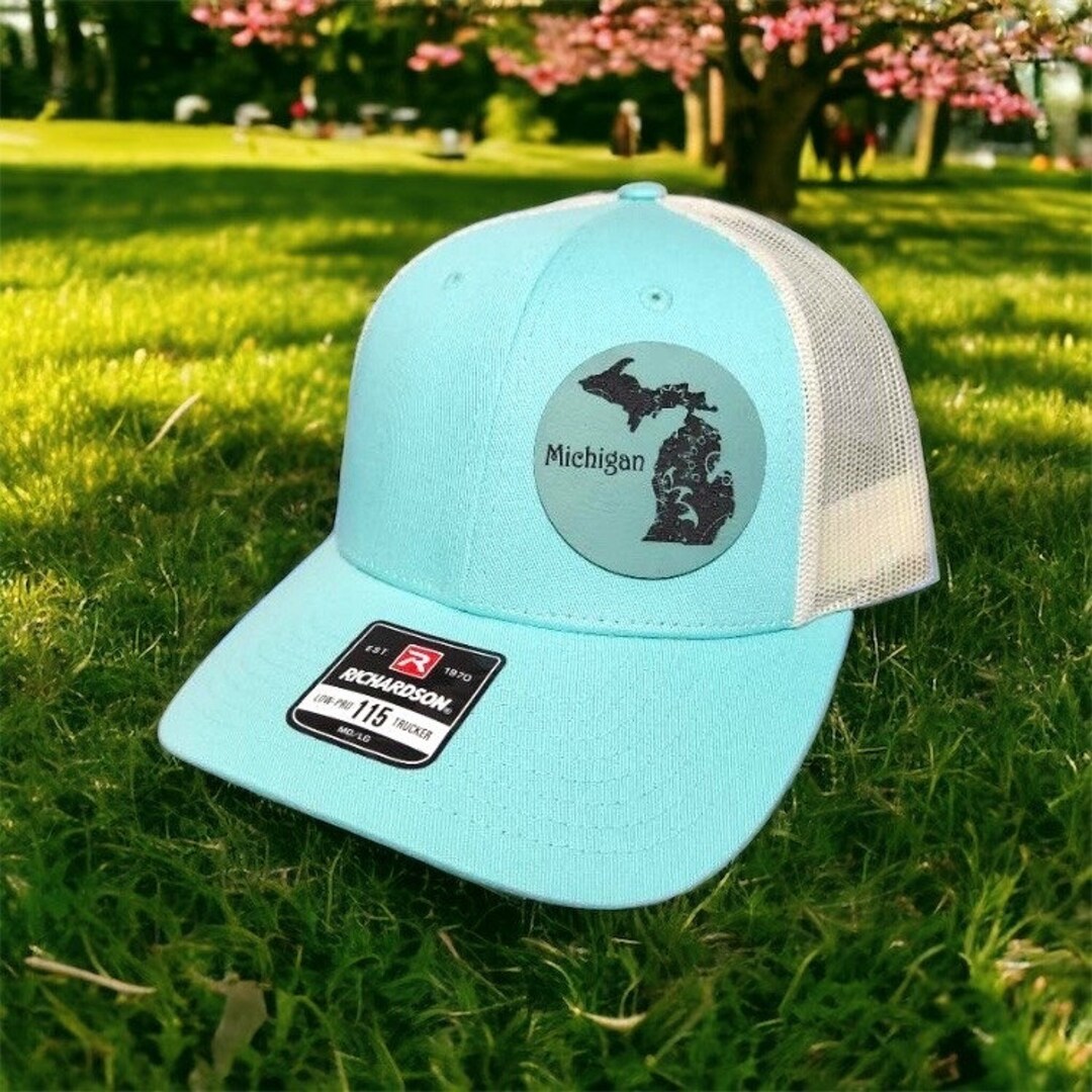 Michigan Patch Hat, Leather Patch Trucker Hat, Michigan, Michigan Gifts
